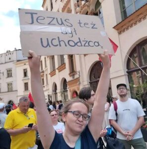 Anna Mirkowska z transparentem fot. Jerzy Cierniak